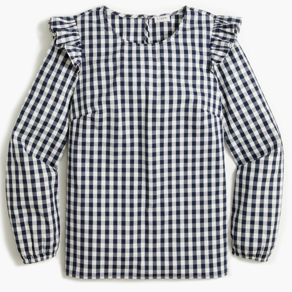 J Crew Poplin cotton gingham print long sleeve shirt Size L excellent condition